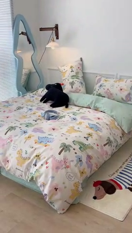 91家纺网 家纺一手货源 找家纺 2024新款13070跑量款全棉四件套--卡通系列 趣味恐龙