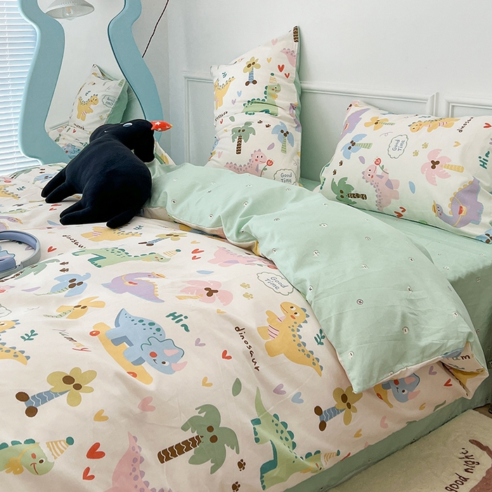 91家纺网 家纺一手货源 找家纺 2024新款13070跑量款全棉四件套--卡通系列 趣味恐龙