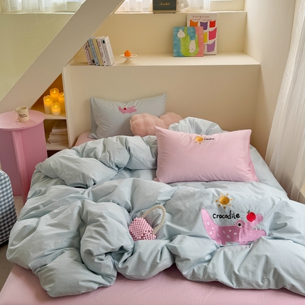 91家纺网 家纺一手货源 找家纺 （总）柚子YOUTH 2024新款全棉水洗棉撞色刺绣四件套