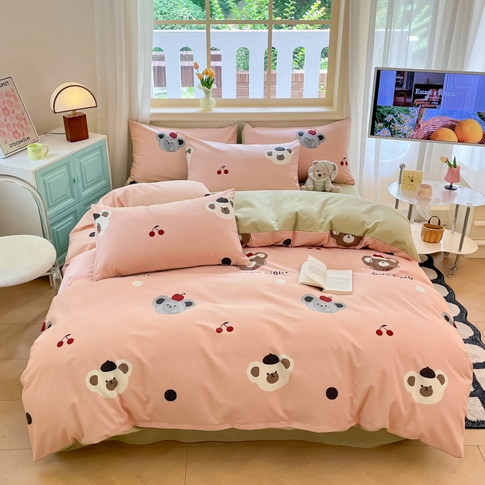 91家纺网 家纺一手货源 找家纺 莱米家纺 2024新款全棉加厚磨毛印花四件套 节日熊