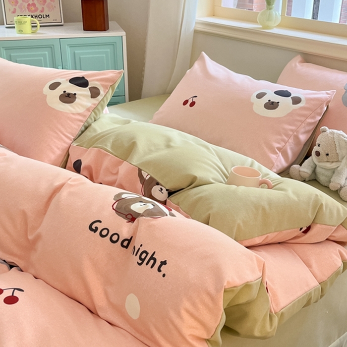 91家纺网 家纺一手货源 找家纺 莱米家纺 2024新款全棉加厚磨毛印花四件套 节日熊