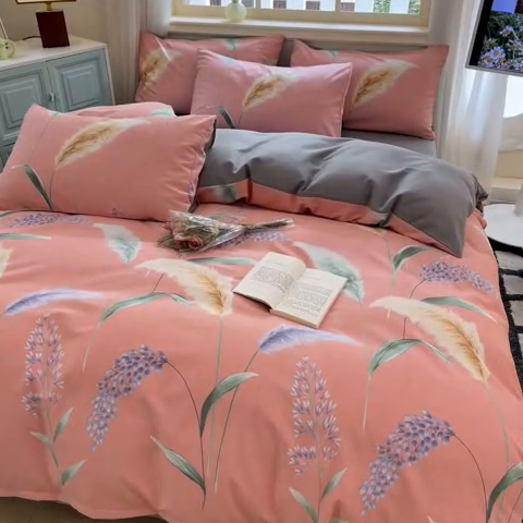 91家纺网 家纺一手货源 找家纺 莱米家纺 2024新款全棉加厚磨毛印花四件套 花穗