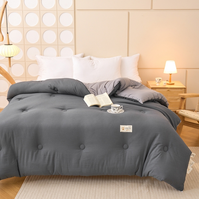91家纺网 家纺一手货源 找家纺 梦恬佳 2024新款A类原棉亲肤棉大豆被夏被春秋被冬被 深灰+浅灰