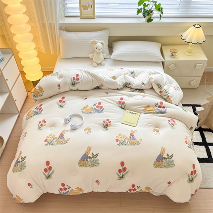 91家纺网 家纺一手货源 找家纺 暖生活 2024新款婴儿级牛奶针织棉大豆四季被冬被春秋被被子被芯 花丛兔