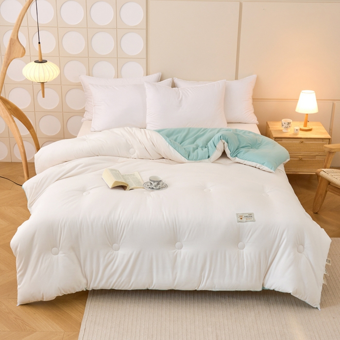 91家纺网 家纺一手货源 找家纺 梦恬佳 2024新款A类原棉亲肤棉大豆被夏被春秋被冬被 典雅白+薄荷绿
