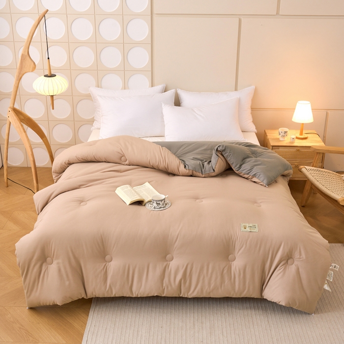 91家纺网 家纺一手货源 找家纺 梦恬佳 2024新款A类原棉亲肤棉大豆被夏被春秋被冬被 卡其+深灰