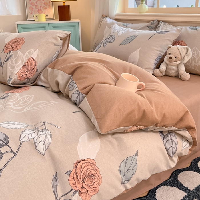 91家纺网 家纺一手货源 找家纺 莱米家纺 2024新款全棉加厚磨毛印花四件套 花韵清香