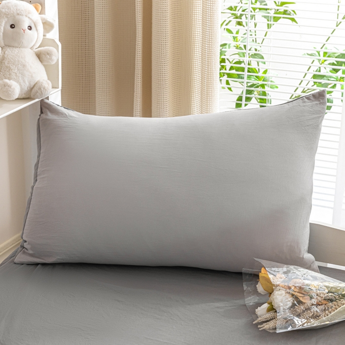 91家纺网 家纺一手货源 找家纺 2024新款纯色双拼水洗棉学生三件套（床笠床套款） 纯色-山灰+中灰