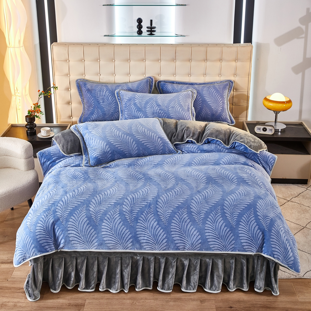 91家纺网 家纺一手货源 找家纺 凤杰 2025新款高克重7斤加厚印花牛奶绒金貂法莱绒四件套 极简生活