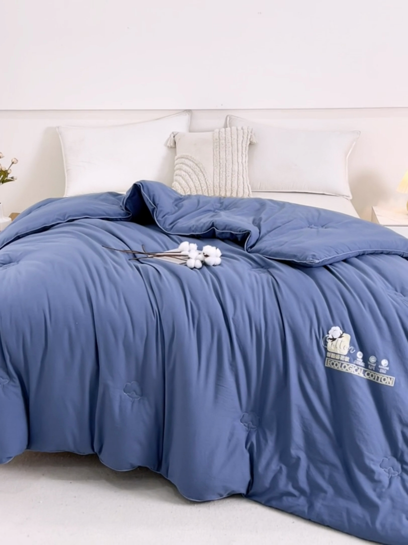 91家纺网 家纺一手货源 找家纺 好宜家纺 2025新款水洗棉新疆棉花被芯拉链款二合一子母被冬被春秋被夏被学生宿舍被褥 单被子-靛蓝色
