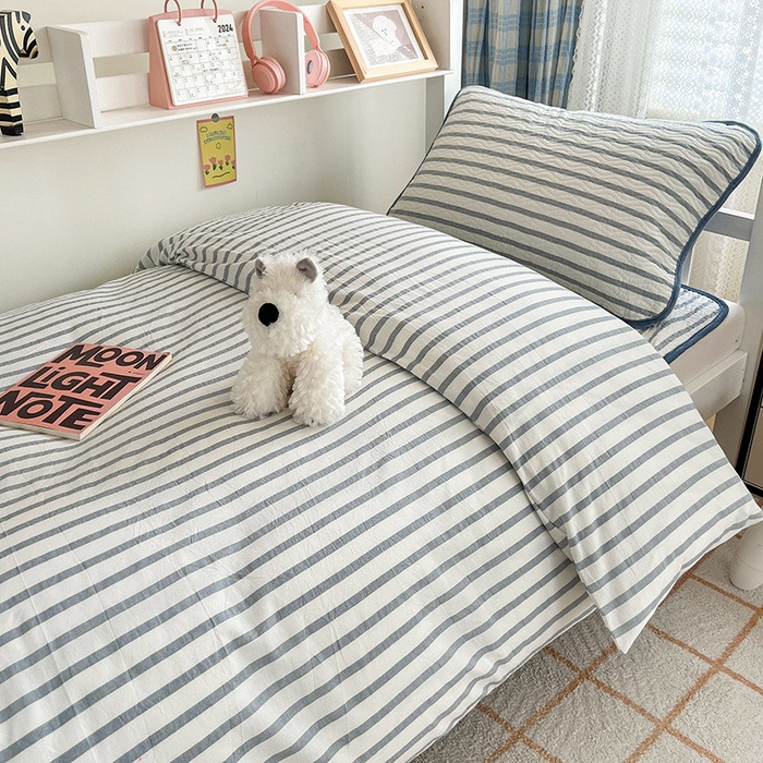 91家纺网 家纺一手货源 找家纺 沐纯家居 2024新款开学季（A类全棉水洗棉，棉加绒）床盖三件套  青柠蓝