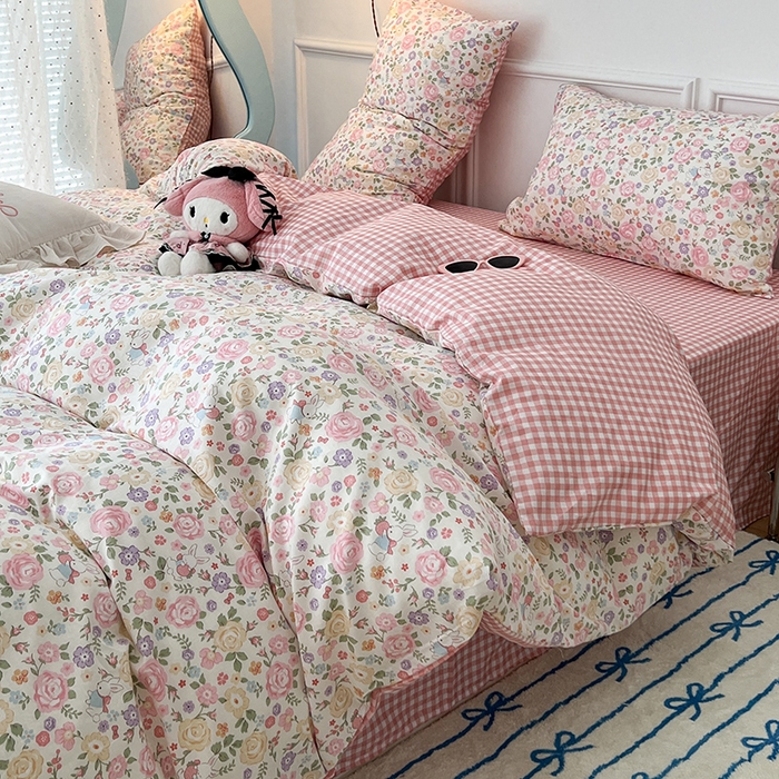 91家纺网 家纺一手货源 找家纺 2024新款13070跑量款全棉四件套--小清新系列 秘境花园兔