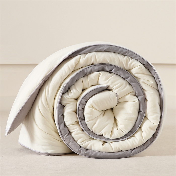 91家纺网 家纺一手货源 找家纺 好宜家纺 2025新款水洗棉新疆棉花被芯拉链款二合一子母被冬被春秋被夏被学生宿舍被褥 单被子-米白+中灰