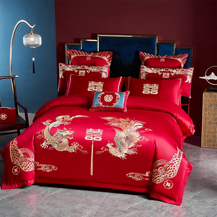 91家纺网 家纺一手货源 找家纺 用心 2024新款双面长绒棉婚庆四件套 福瑞呈祥（新）