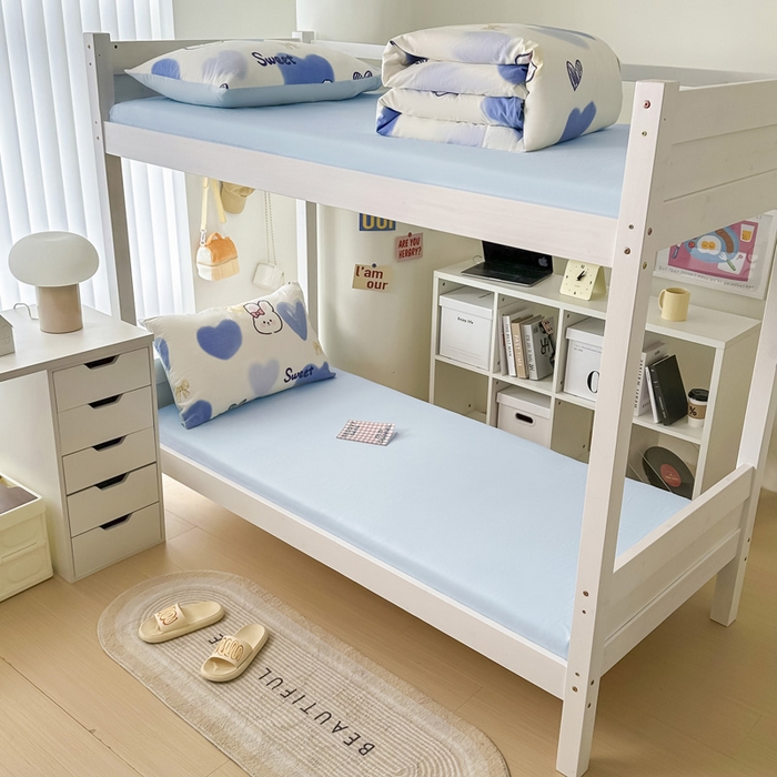 91家纺网 家纺一手货源 找家纺 2024新款水洗棉小清新印花学生三件套（床笠床套款） 爱心熊