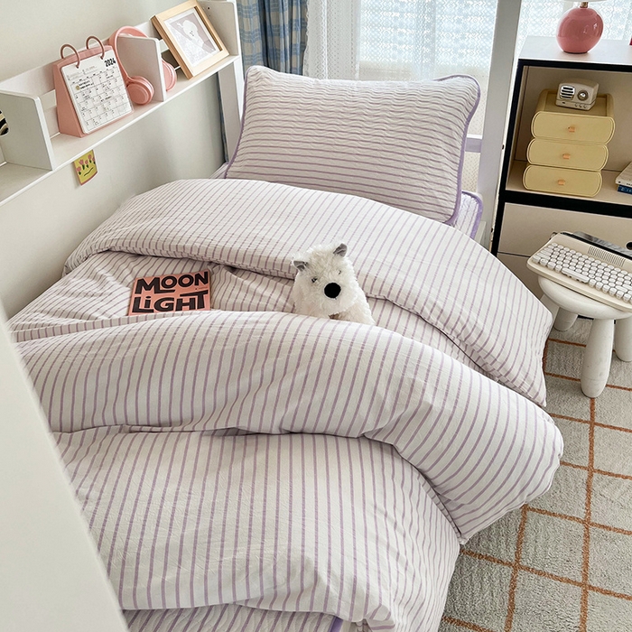 91家纺网 家纺一手货源 找家纺 沐纯家居 2024新款开学季（A类全棉水洗棉，棉加绒）床盖三件套  可乐紫