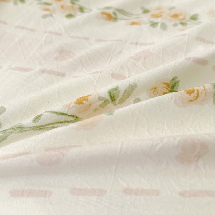 91家纺网 家纺一手货源 找家纺 2024新款水洗棉小清新印花学生三件套（床笠床套款） 花语