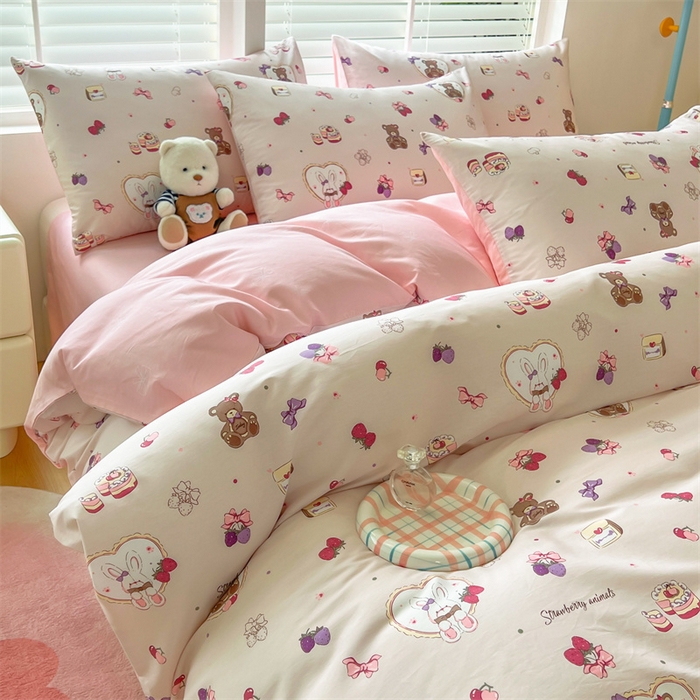 91家纺网 家纺一手货源 找家纺 红馆 2025年全棉12868印花系列四件套爱心伙伴