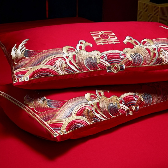 91家纺网 家纺一手货源 找家纺 用心 2024新款双面长绒棉婚庆四件套 福瑞呈祥（新）