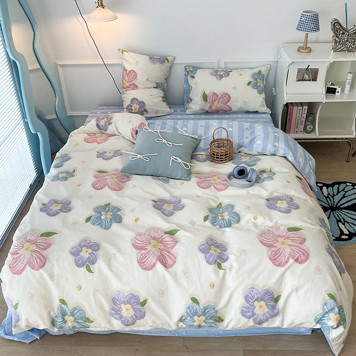 91家纺网 家纺一手货源 找家纺 2024新款13070跑量款全棉四件套--花卉系列 彩色油画花