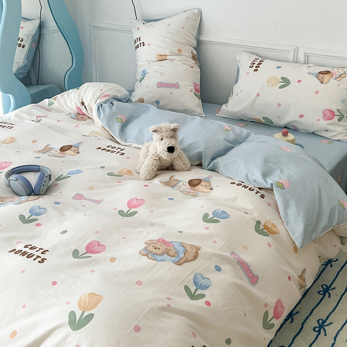 91家纺网 家纺一手货源 找家纺 2024新款13070跑量款全棉四件套--卡通系列 郁金花狗狗