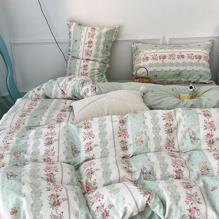 91家纺网 家纺一手货源 找家纺 2024新款13070跑量款全棉四件套--小清新系列 爱丽丝兔