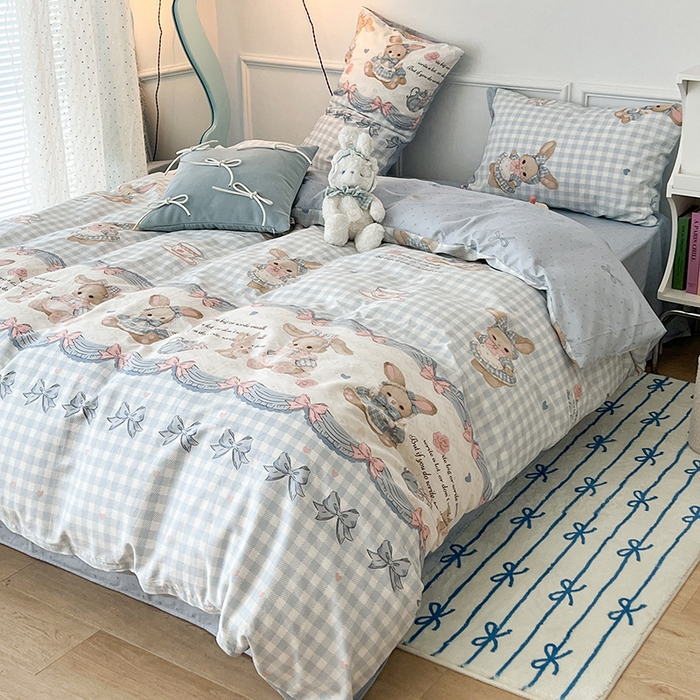 91家纺网 家纺一手货源 找家纺 2024新款13070跑量款全棉四件套--洛丽塔系列 梦境芭蕾兔