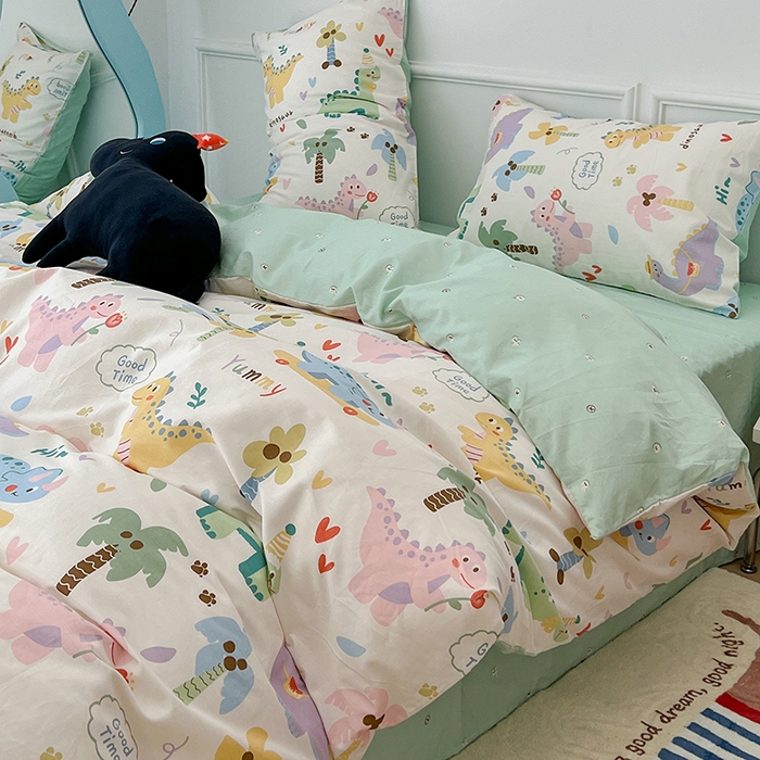 91家纺网 家纺一手货源 找家纺 2024新款13070跑量款全棉四件套--卡通系列 趣味恐龙