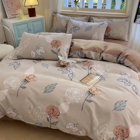 91家纺网 家纺一手货源 找家纺 莱米家纺 2024新款全棉加厚磨毛印花四件套 花韵清香