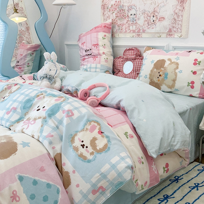 91家纺网 家纺一手货源 找家纺 2024新款13070跑量款全棉四件套--卡通系列 涂鸦油画狗