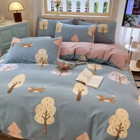 91家纺网 家纺一手货源 找家纺 莱米家纺 2024新款全棉加厚磨毛印花四件套 动物森林