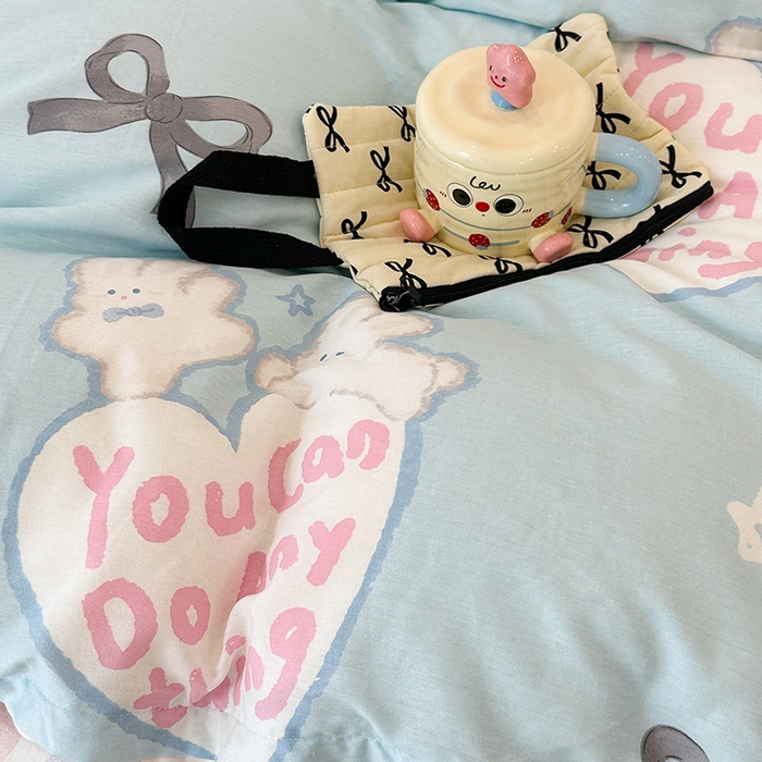 91家纺网 家纺一手货源 找家纺 2024新款13070跑量款全棉四件套--卡通系列 爱心蝴蝶结兔