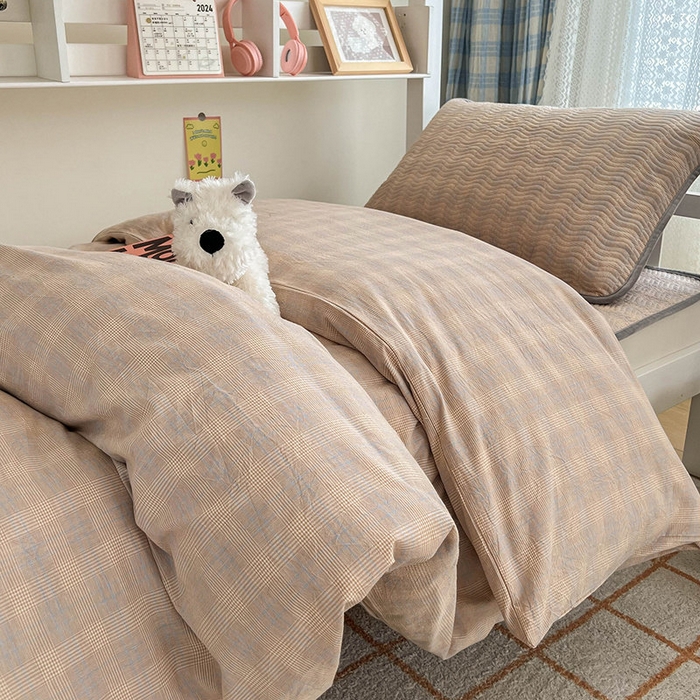 91家纺网 家纺一手货源 找家纺 沐纯家居 2024新款开学季（A类全棉水洗棉，棉加绒）床盖三件套  田园灰