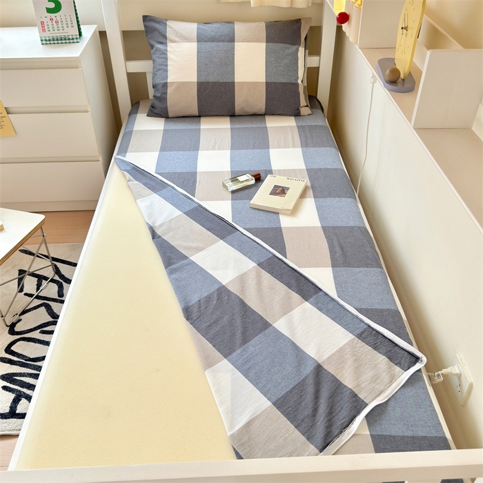 91家纺网 家纺一手货源 找家纺 北欧良品 2024新款学生季A类全棉水洗棉单品床套床垫套 蓝白大格