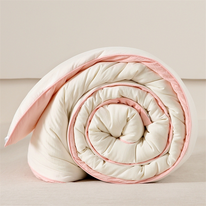 91家纺网 家纺一手货源 找家纺 好宜家纺 2025新款水洗棉新疆棉花被芯拉链款二合一子母被冬被春秋被夏被学生宿舍被褥 单被子-米白+粉玉