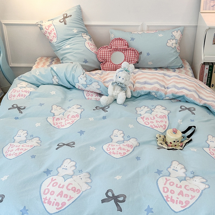 91家纺网 家纺一手货源 找家纺 2024新款13070跑量款全棉四件套--卡通系列 爱心蝴蝶结兔