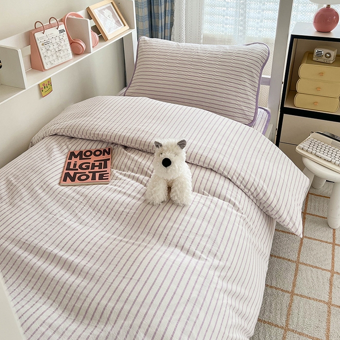 91家纺网 家纺一手货源 找家纺 沐纯家居 2024新款开学季（A类全棉水洗棉，棉加绒）床盖三件套  可乐紫