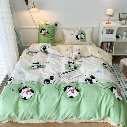 91家纺网 家纺一手货源 找家纺 2024新款13070跑量款全棉四件套--卡通系列 萌趣小猫