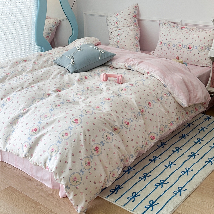 91家纺网 家纺一手货源 找家纺 2024新款13070跑量款全棉四件套--花卉系列 圈圈碎花玫瑰