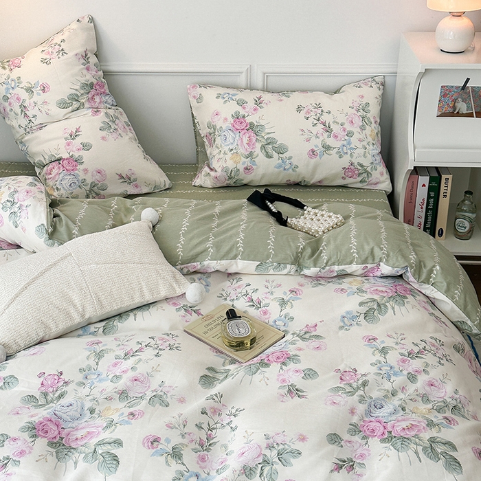 91家纺网 家纺一手货源 找家纺 2024新款13070跑量款全棉四件套--花卉系列 栀夏海棠