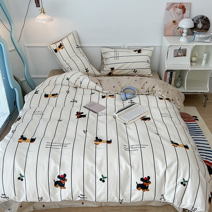 2024新款13070跑量款全棉四件套--卡通系列 线条小黑狗