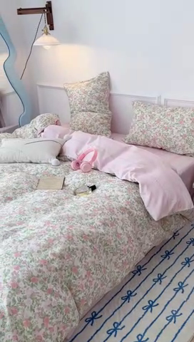 91家纺网 家纺一手货源 找家纺 2024新款13070跑量款全棉四件套--花卉系列 梨花末雨