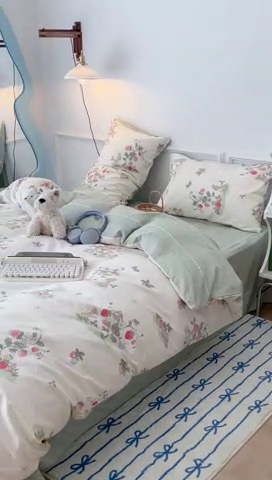 91家纺网 家纺一手货源 找家纺 2024新款13070跑量款全棉四件套--小清新系列 果实小兔