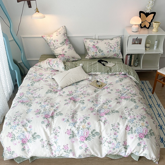 91家纺网 家纺一手货源 找家纺 2024新款13070跑量款全棉四件套--花卉系列 栀夏海棠