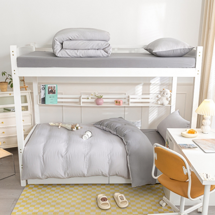 91家纺网 家纺一手货源 找家纺 2024新款纯色双拼水洗棉学生三件套（床笠床套款） 纯色-山灰+中灰