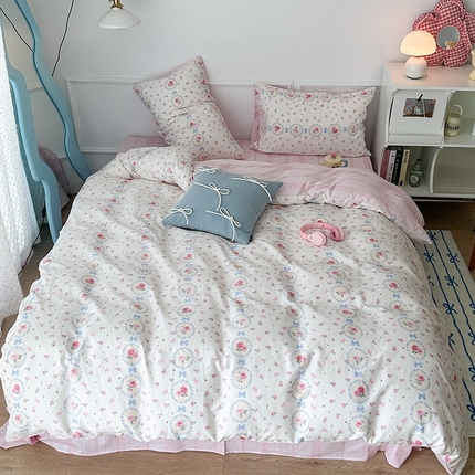 2024新款13070跑量款全棉四件套--花卉系列 圈圈碎花玫瑰