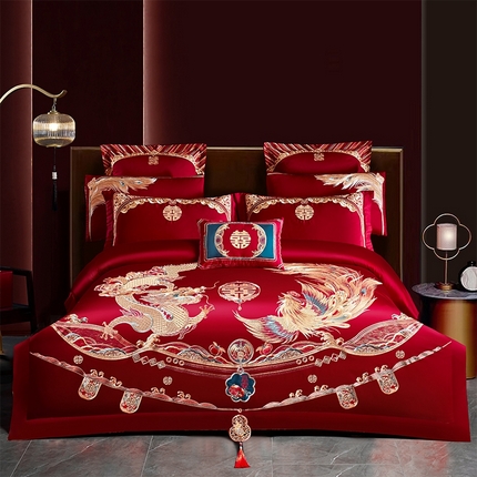 91家纺网 家纺一手货源 找家纺 （总）用心 2024新款双面长绒棉婚庆四件套