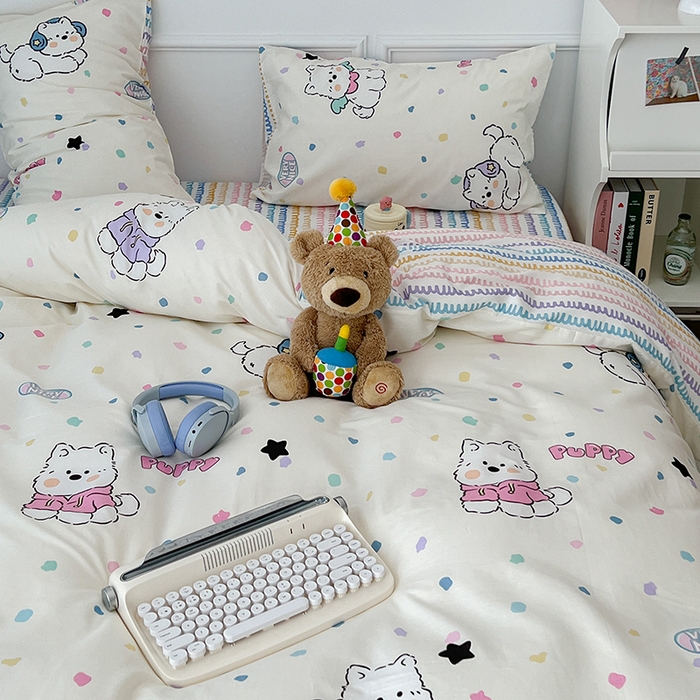 91家纺网 家纺一手货源 找家纺 2024新款13070跑量款全棉四件套--卡通系列 可爱萌萌狗