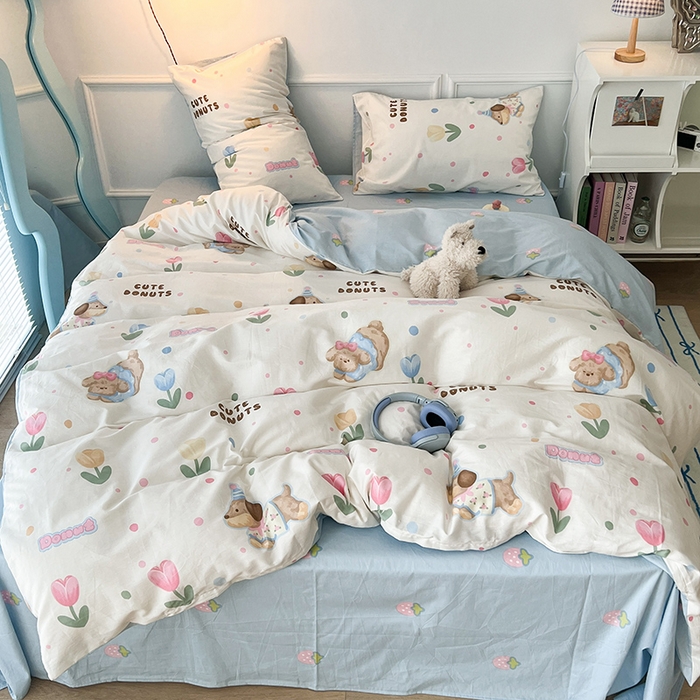 91家纺网 家纺一手货源 找家纺 2024新款13070跑量款全棉四件套--卡通系列 郁金花狗狗