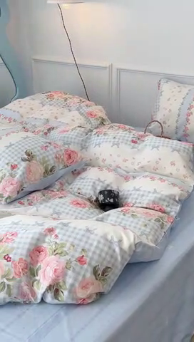 91家纺网 家纺一手货源 找家纺 2024新款13070跑量款全棉四件套--花卉系列 初恋玫瑰